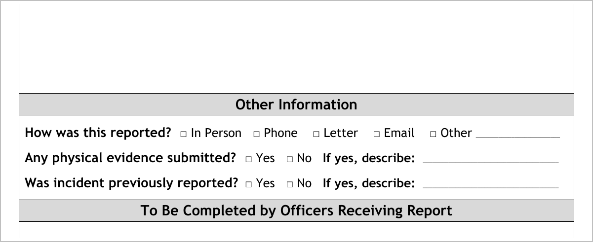 Screenshot of the Cherry Hill Internal Affairs complaint form showing reporting options